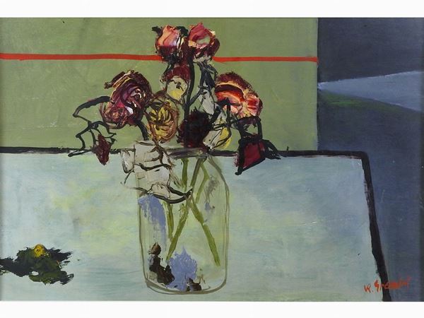 Renzo Grazzini : Still Life with Roses  ((1912-1990))  - Auction Déballage: Interiors and Curiosities - I - Maison Bibelot - Casa d'Aste Firenze - Milano