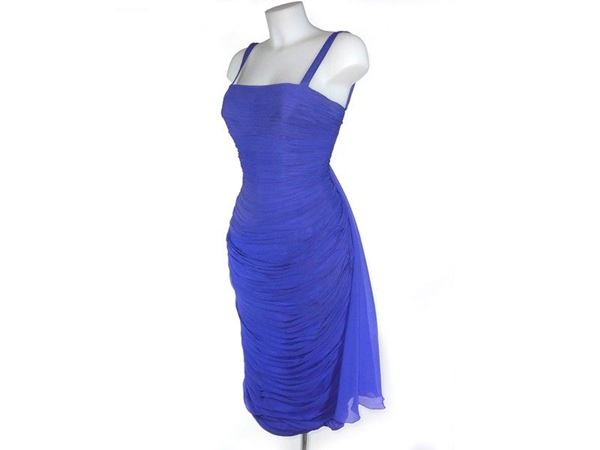 Blue silk cocktail dress