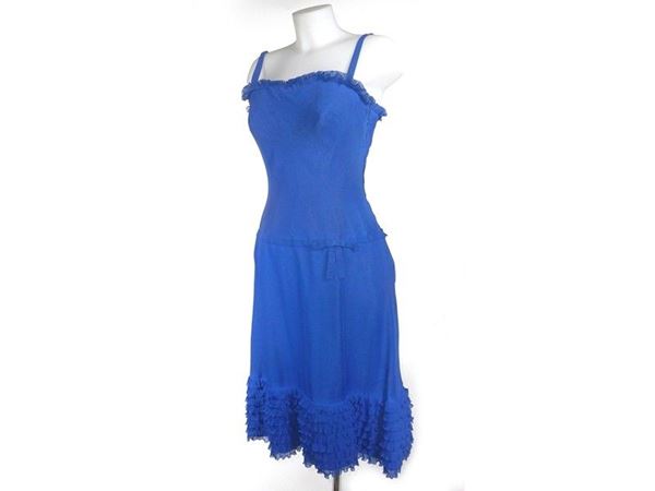 Blue silk cocktail dress