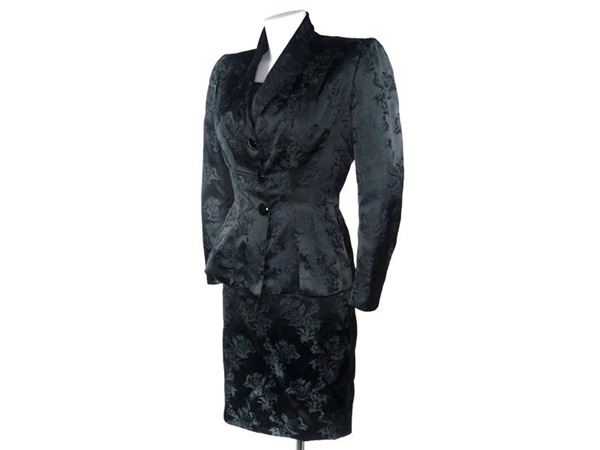 Black damask silk suit