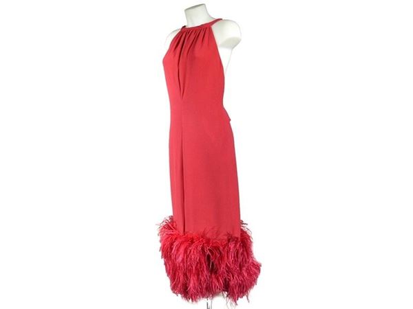 Red silk evening gown
