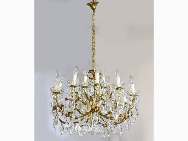 Gilded Metal and Crystal Chandelier