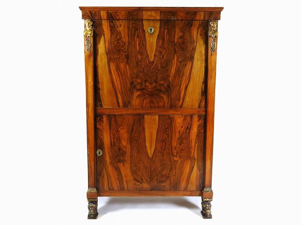 Walnut and Burr Walnut Veneered Cabinet on Chest of Drawers