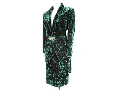 Tailleur con Gonna in Velluto Verde Cangiante