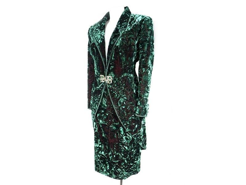 Tailleur con Gonna in Velluto Verde Cangiante