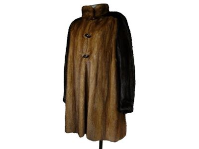 Cappotto Tre Quarti in Visone Bicolore Marrone e Miele