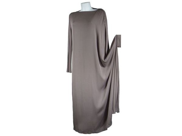 Brown silk asymmetrical dress