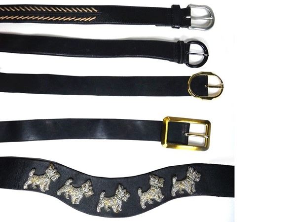 Five black leather belts
