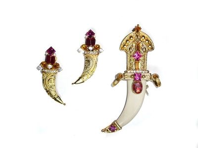Parure Bijoux in Metallo Dorato, Resina e Strass Colorati