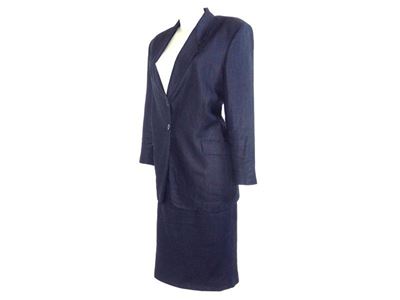 Tailleur con Gonna in Lino Blu