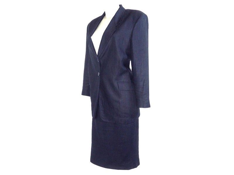 Tailleur con Gonna in Lino Blu