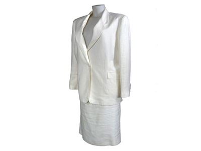 Tailleur con Gonna in Lino Bianco