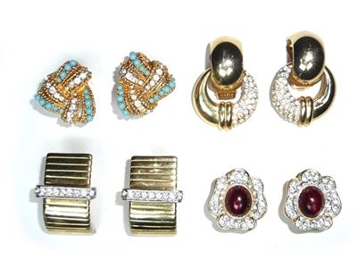 Quattro Paia di Orecchini Bijoux in Metallo Dorato e Strass
