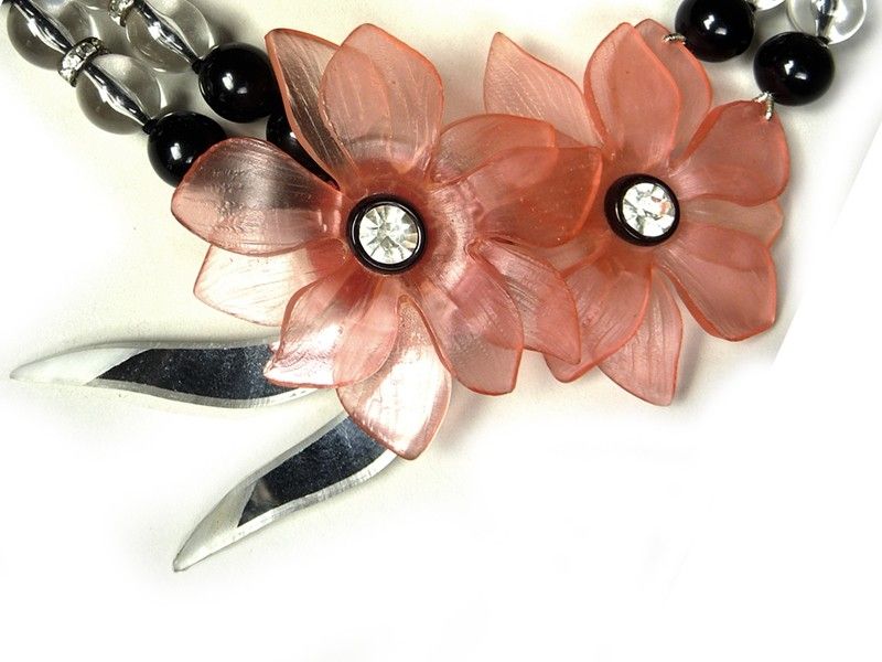 Collana in Perle di Resina Trasparente e Nera