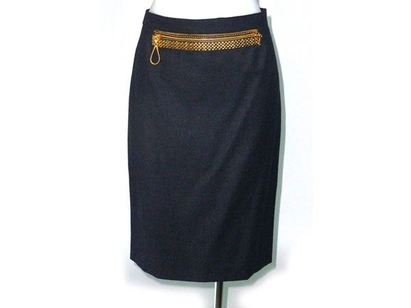 Two black and grey wool skirts