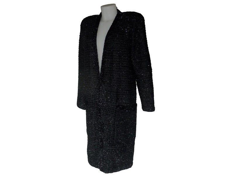 Cappottino in Maglia di Lana e Lurex Nera