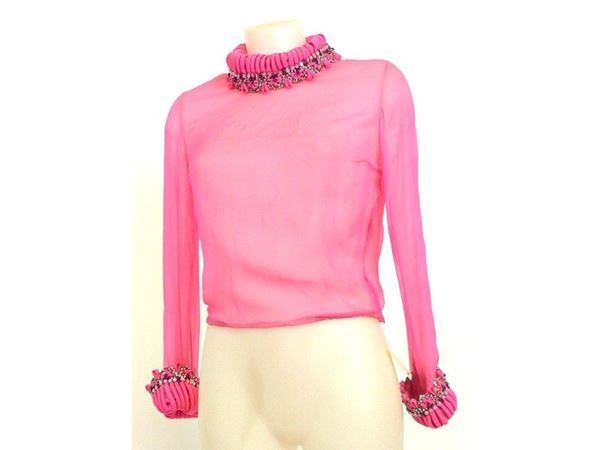 Blouse da sera sartoriale in chiffon rosa confetto