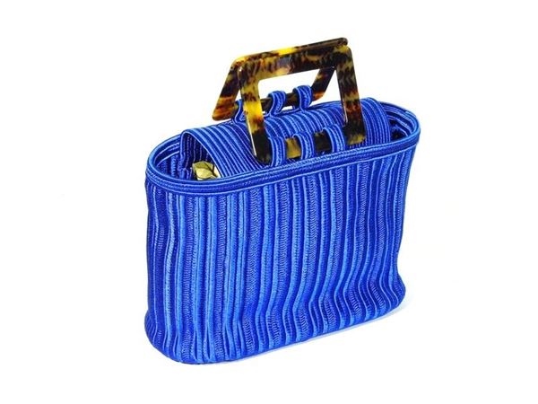 Blue woven fabric handbag