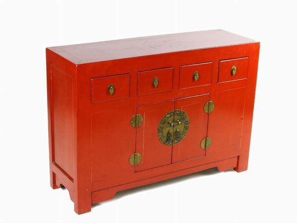 Oriental Red Lacquered Cabinet