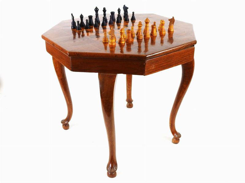 Tavolino da Gioco Impiallacciato in Noce