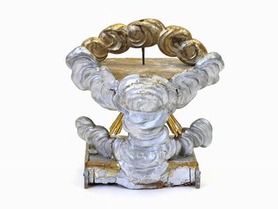 Basamento per Scultura Sacra in Legno Argentato e in Parte Dorato