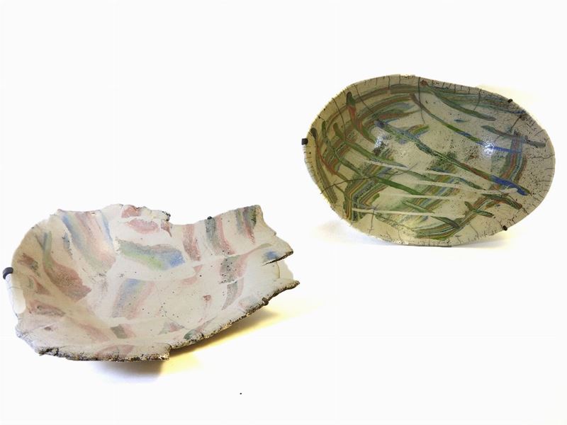 Due Formelle Sagomate in Terracotta Smaltata