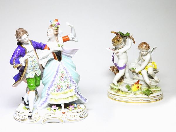 Two Painted Porcelain Figural Groups