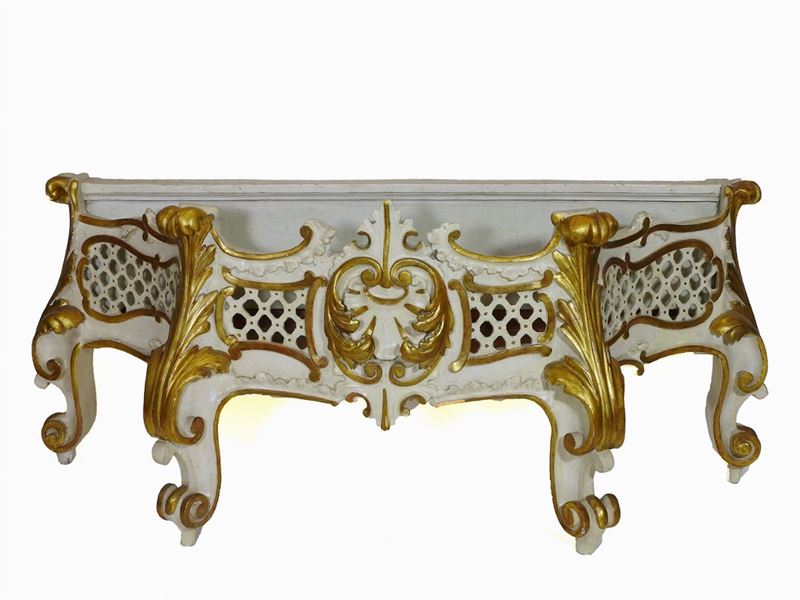 Grande Fioriera in Legno Laccato Bianco e in Parte Dorato