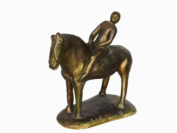 Patinated Terracotta Figure on Horseback