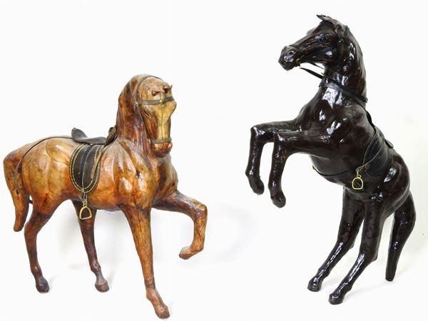 Two Leather Horse Statues