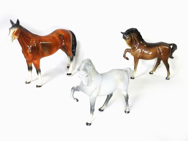Three Polychrome Pottery Horses