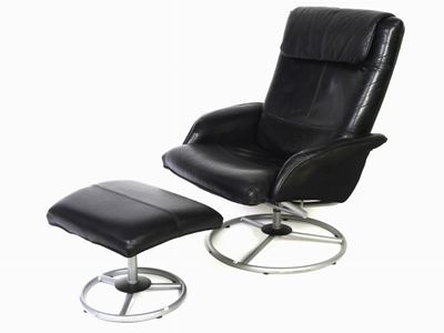 Poltrona Girevole in Pelle Nera