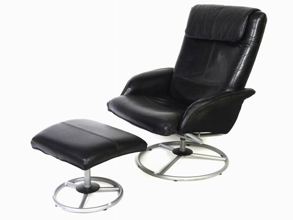 Black Leather Swivel Armchair