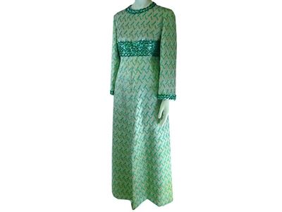 Abito Lungo da Sera in Tessuto Grigio Lamã¨ Operato di Azzurro e Verde