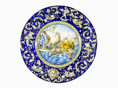 Coppia di Grandi Piatti da Parata in Terracotta Smaltata