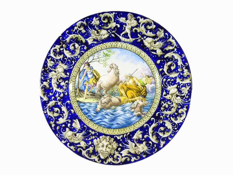 Coppia di Grandi Piatti da Parata in Terracotta Smaltata