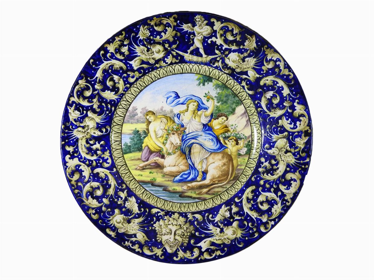 Coppia di Grandi Piatti da Parata in Terracotta Smaltata