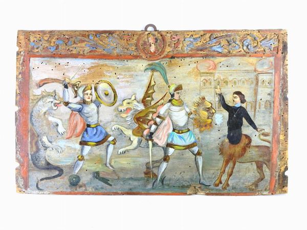 Painted Wooden Fragment of a Sicilian Cart  (first half of 20th Century\)  - Auction Curiosities from the Home of a Collector - III - Maison Bibelot - Casa d'Aste Firenze - Milano