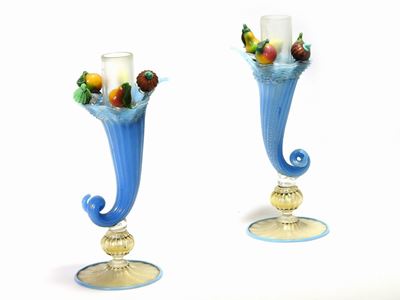 Coppia di Candelieri in Vetro Soffiato