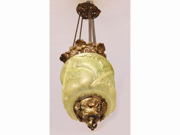 Green Glass Lantern  (Art Nouveau Period)  - Auction Antique Furniture and Old Master Paintings from a house in Florence - II - Maison Bibelot - Casa d'Aste Firenze - Milano