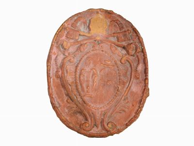 Formella Ovale in Terracotta Patinata Rosso