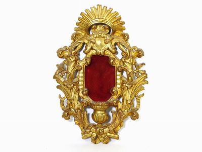Acquasantiera Pensile in Legno Intagliato e Dorato