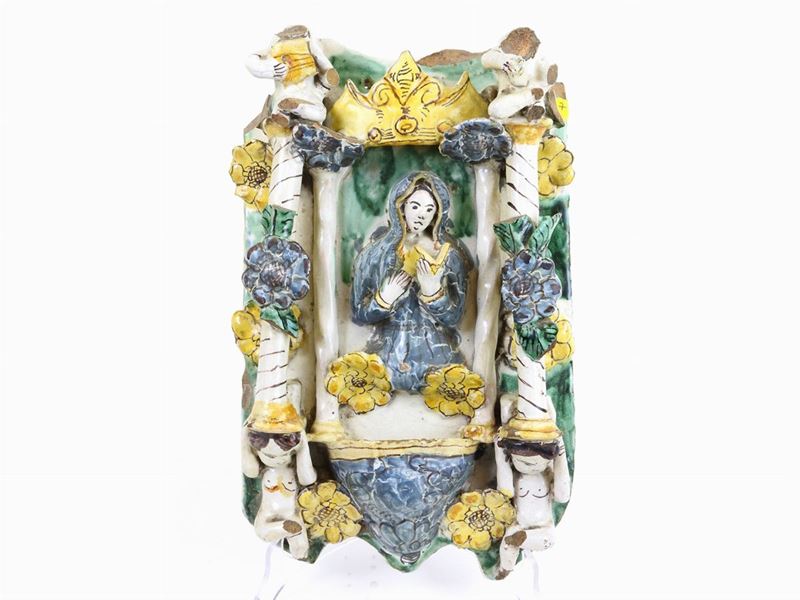Acquasantiera Pensile in Maiolica Policroma