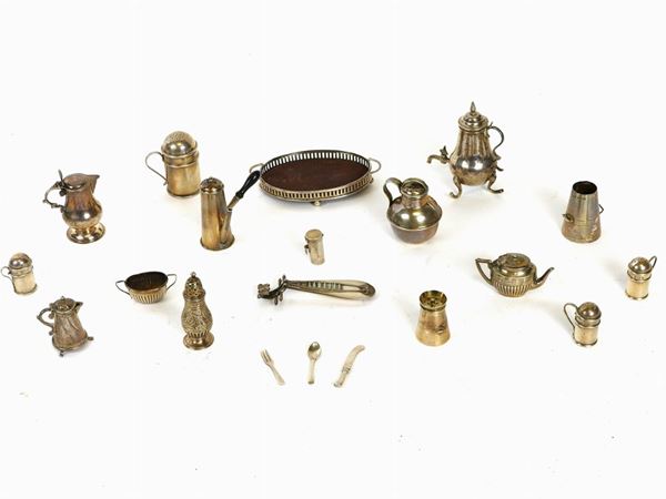 Collection of Miniature Silver Dolls House Objects