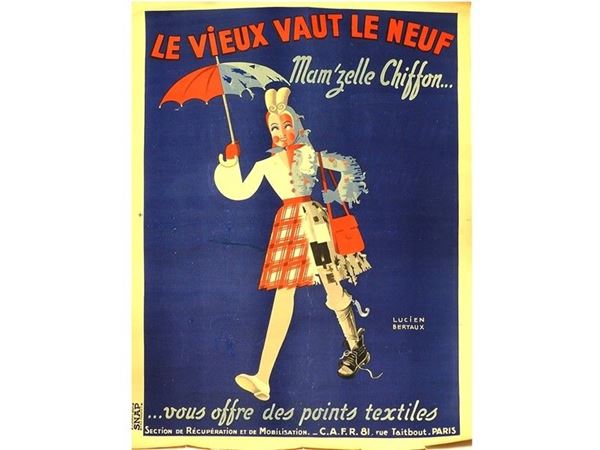 Manifesto pubblicitario tessuti "Le Vieux Vaut le Neuf"