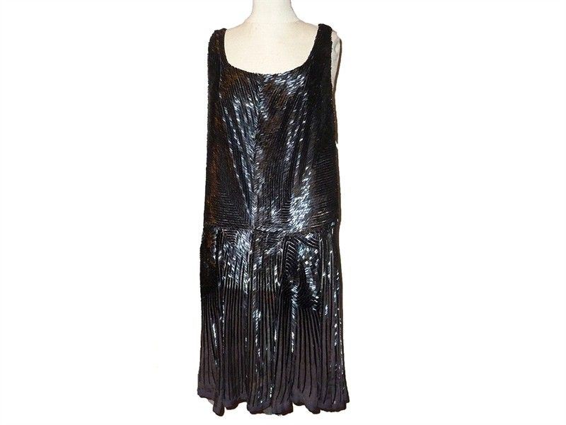 Abito "flapper" in Chiffon e Perline a Baguette Grigie