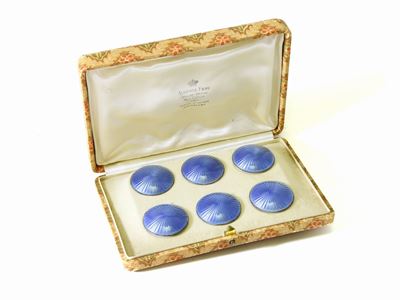 Set di Bottoni in Argento Sterling e Smalto Azzurro