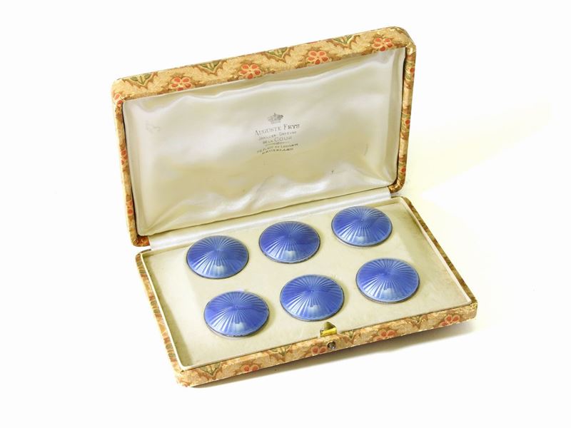 Set di Bottoni in Argento Sterling e Smalto Azzurro