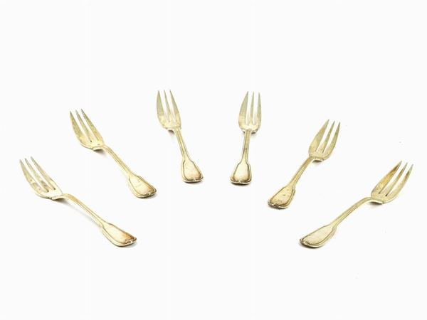 Serie di sei forchettine da dolce in argento