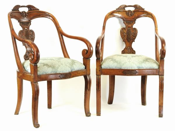 Pair of Walnut Armchairs  (first half of 19th Century)  - Auction Antique Furniture and Old Master Paintings from a house in Florence - II - Maison Bibelot - Casa d'Aste Firenze - Milano